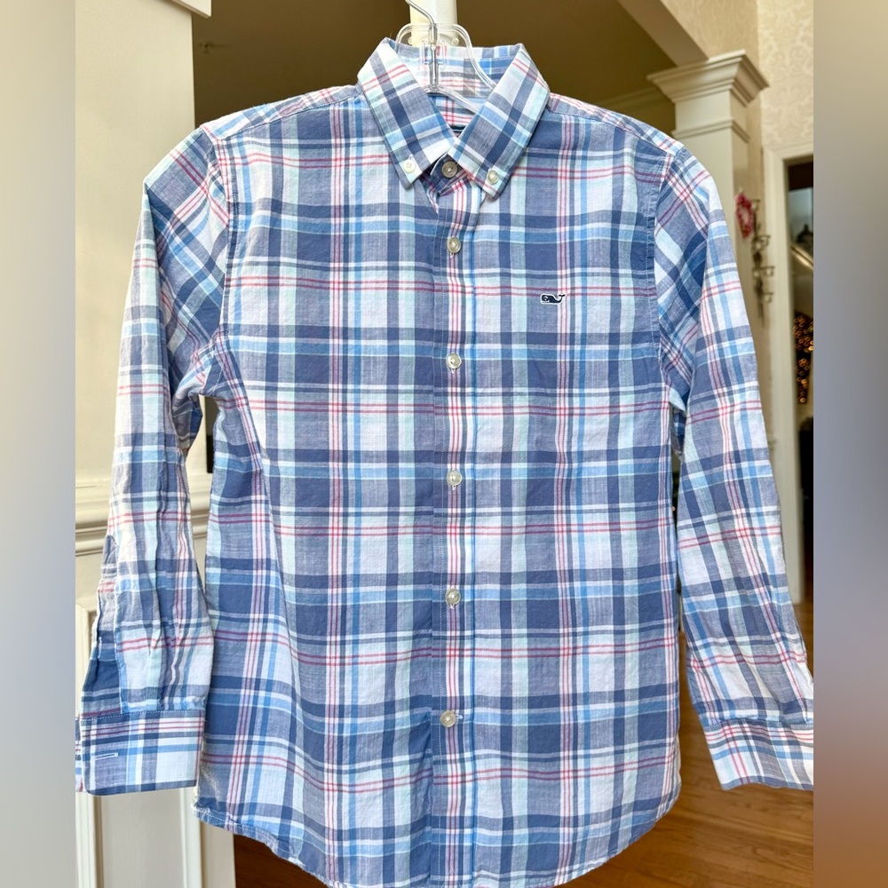 Boys Vineyard Vines Blue Plaid Button Down Shirt